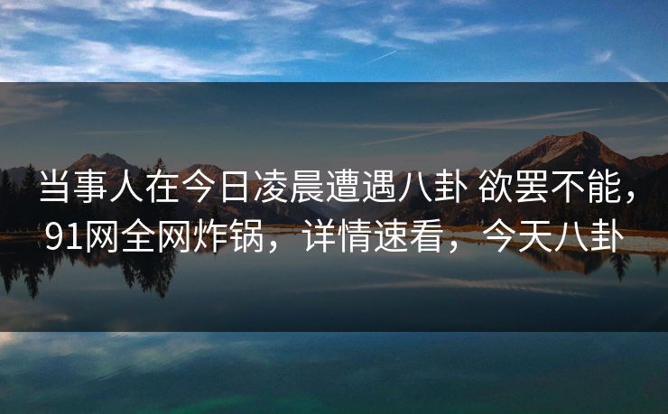 当事人在今日凌晨遭遇八卦 欲罢不能，91网全网炸锅，详情速看，今天八卦