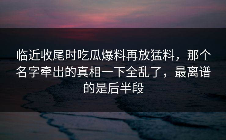 临近收尾时吃瓜爆料再放猛料，那个名字牵出的真相一下全乱了，最离谱的是后半段