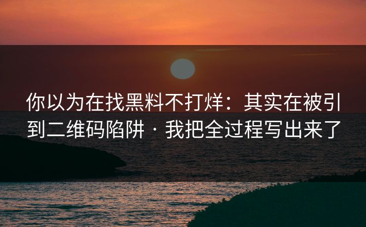 你以为在找黑料不打烊：其实在被引到二维码陷阱 · 我把全过程写出来了